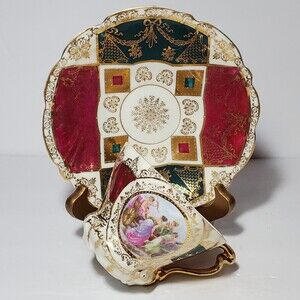 Prov Saxe ES Erdmann Schlegelmilch Teacup and Saucer Muses and Cherub Vintage